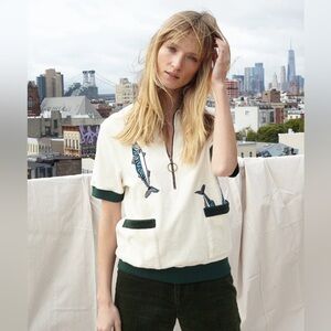 Tombolo the angler cabana shirt popover half zip terry cloth embroidered sz S